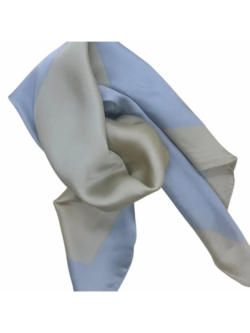 ✨Elegant Silky Scarf Blue Cream Color Block Square Geometric Design Minimalist